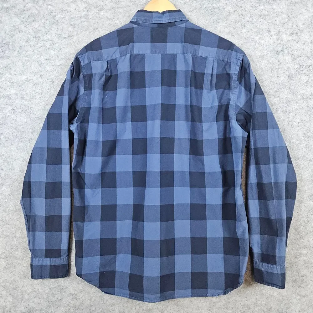 J Crew Men's Blue/Black Plaid Button Down‎ Shirt Size L 16-16 1/2 2-Ply Cotton
